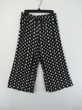 Artisan NY Large Black White Ikat Wide Leg Cropped Pants Culottes Trousers